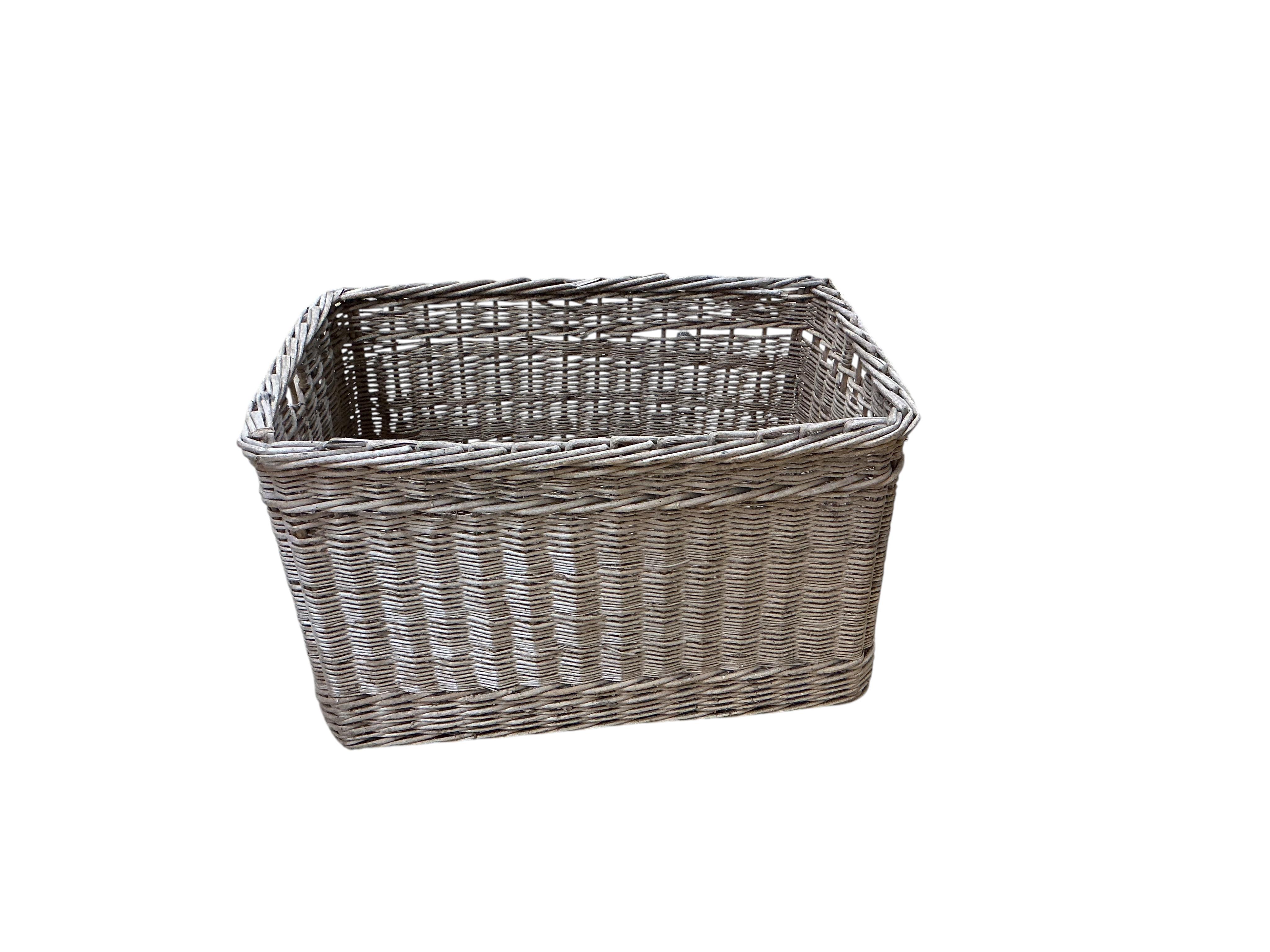 A vintage wicker hamper, width 74cm, depth 51cm, height 46cm